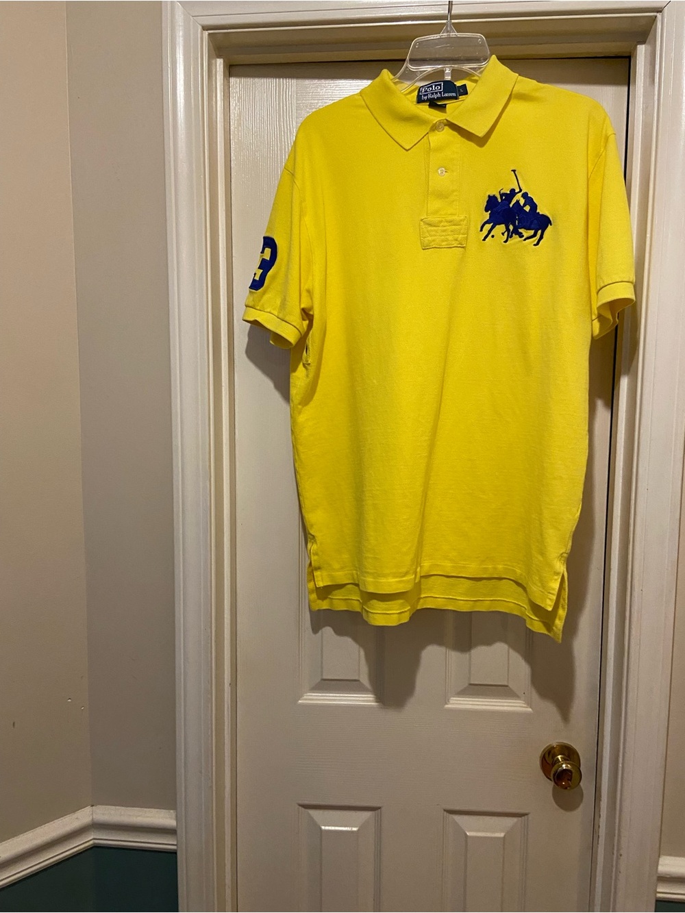 Ralph Lauren Yellow Polo with Navy Logo and Sleeve Number